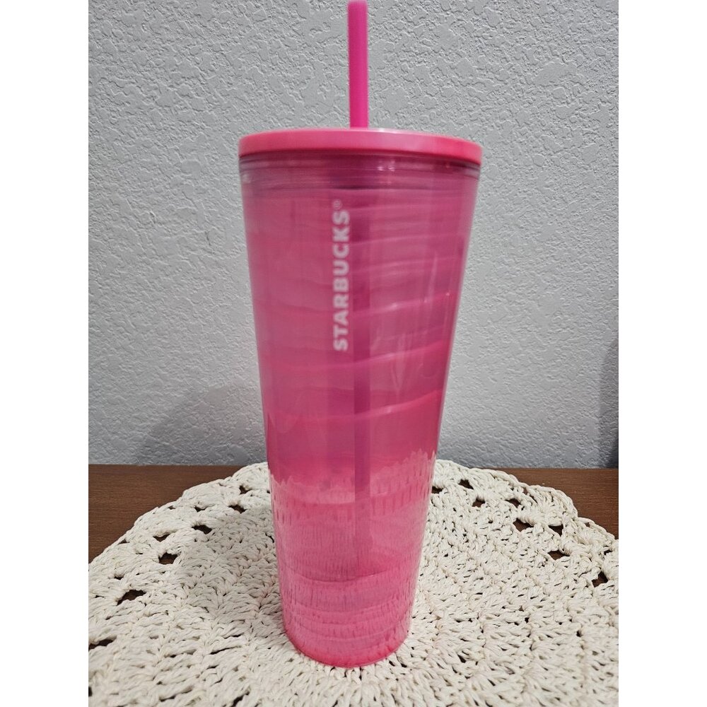 Starbucks 24 oz Iridescent Pink Tumbler w/ Straw